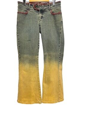 Y2K TOXIK Jeans | Grunge Ombre Fairycore Whipstitch Flare Low Rise